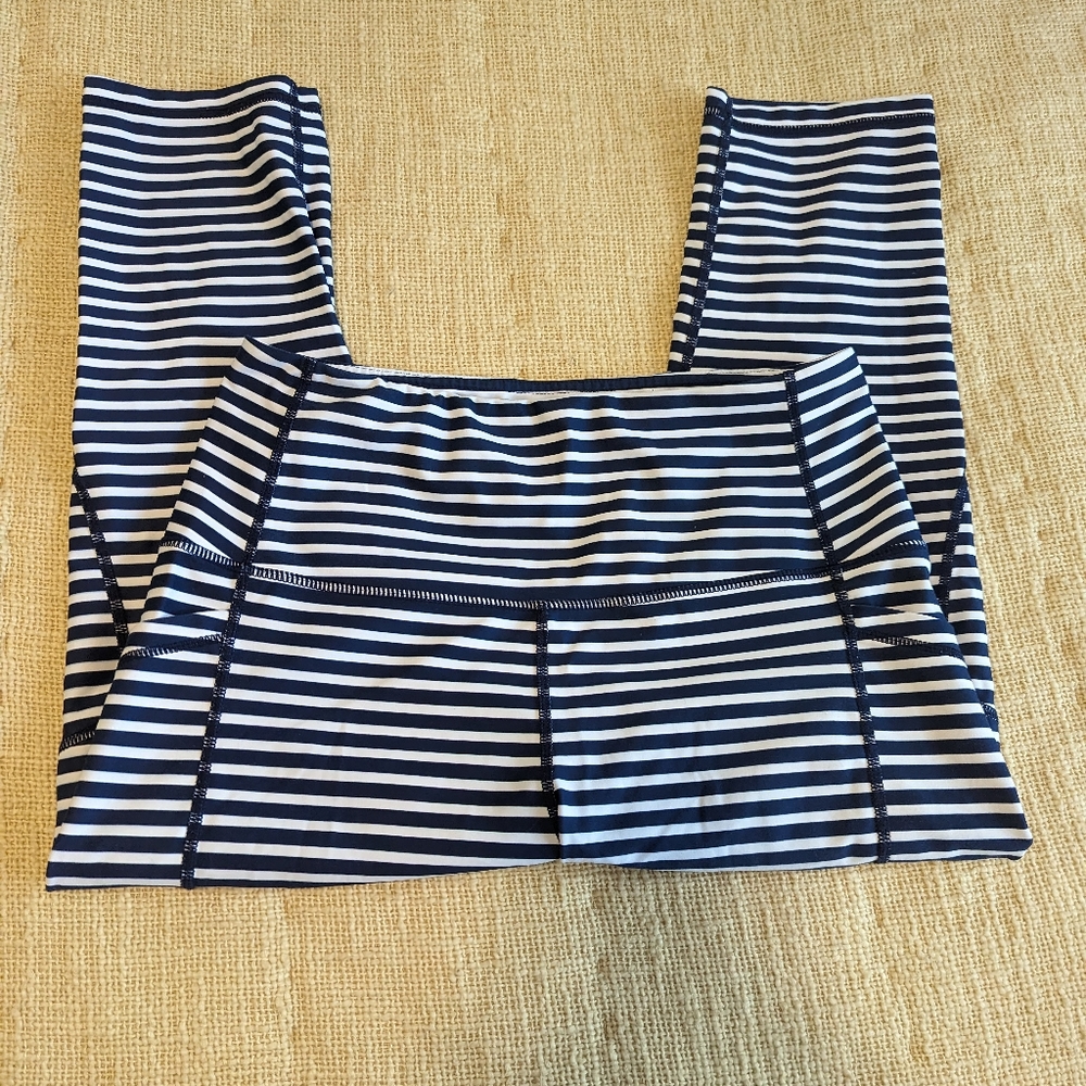 Navy and white striped leggings